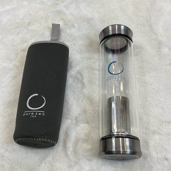 Pure Zen glass tea tumbler 13oz with neoprene sleeve & stainless steel infuser - Picture 5 of 10
